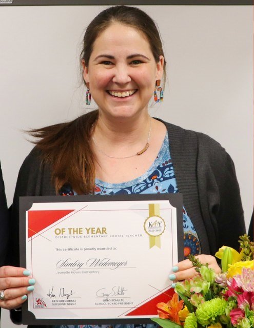 Simbry Wedemeyer of Hayes Elementary has been named elementary rookie teacher of the year.